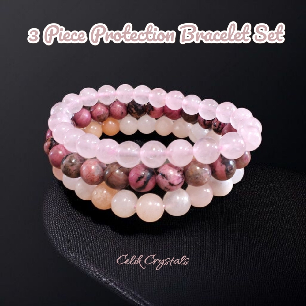 3 Piece Bracelet Set Natural Stones 8mm